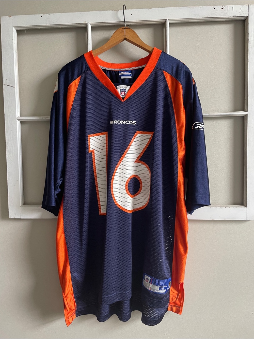 Reebok Navy and Orange Broncos #16 Jake Plummer Football Jersey